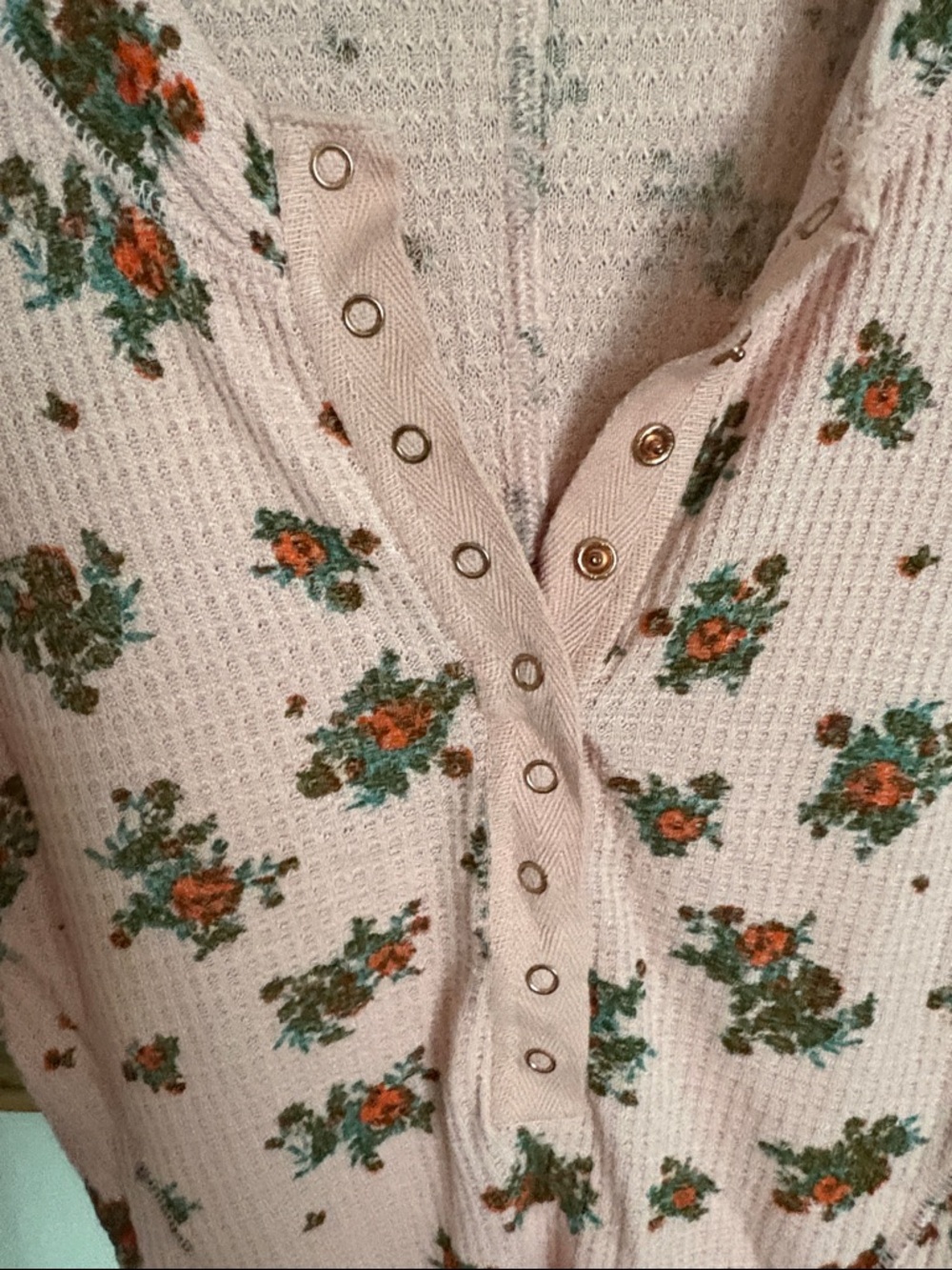 Free People Floral Waffle-Knit Henley Sweater - Women Small - Picture 3 of 4